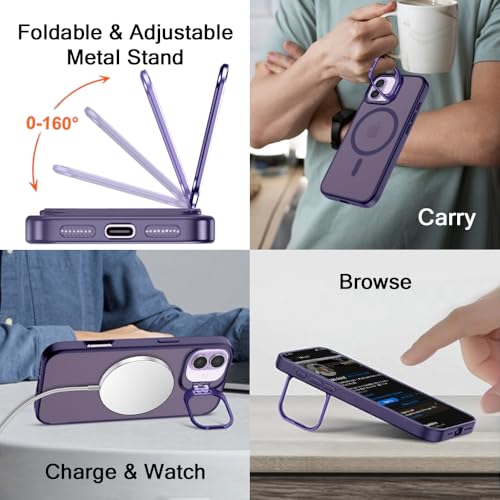 Image of TheGiftKart Hybrid Matte Frosted Back Cover Case for iPhone 17 Compatible with MagSafe | Built-in Stand | Shockproof Hard Back Cover Case for iPhone 17 (PC & TPU, Translucent Purple)