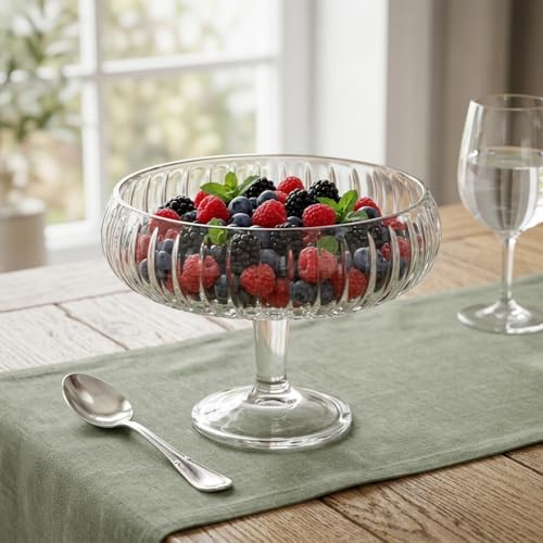 Linea Şeffaf Cam Ayaklı Sunum Çanağı - Dekoratif Küçük Salata Kasesi ve Çerezlik (20x15,5 cm)