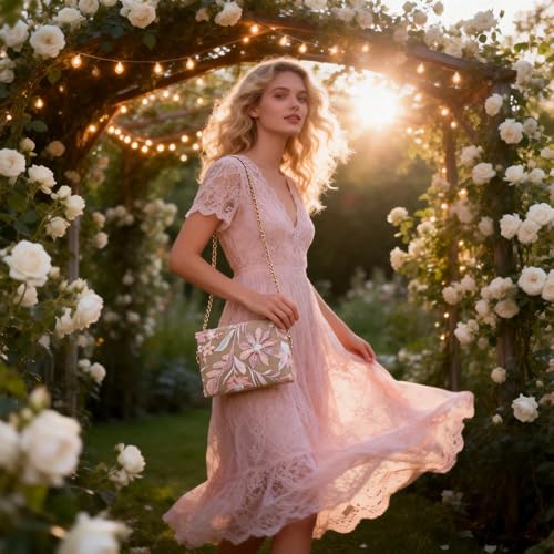 Image of Clutch Purses for Women, Envelope Package, Sequin Embroidered Flowers Straw Bag, Bohemian Handmade Handbags