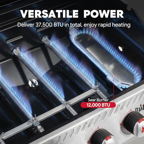 Image of Feasto 4-Burner Propane Gas Grill w /Sear & Side Burner, Cabinet Storage