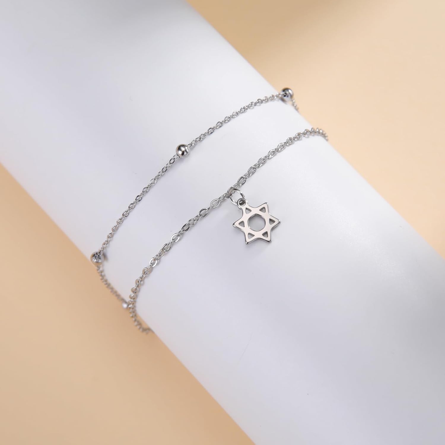 TEAMER Adjustable Star of David Bracelet Double Layer Beads Chain Star of David Bracelet Jewish Hexagram Judaism Amulet Jewelry For Women - Image 6