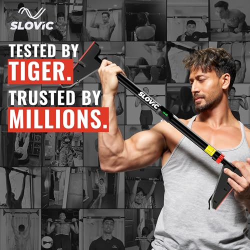 Image of Slovic Pull up Bar for Home Kids [300 KG] | No Screw Pull Ups Bar Wall Mounted with Anti-Skid Grip | Pull-up Bar for Homes Workout | Gym Equipment for Home Workout (Length 76-95 CM)