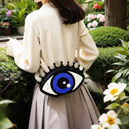 Women's Small Clearance Evil Eye Shaped Vegan Leather Crossbody Purse Bag with Chain & Zipper4