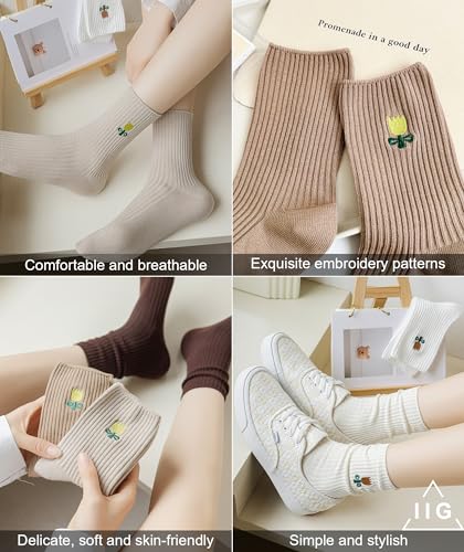 Image of IIG Women's Fashion Cute Cotton Socks Novelty Funny Above Ankle Crew Socks Holiday Gifts for Women 4 /5 Pairs