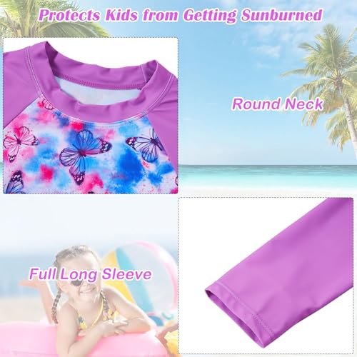 Image of TUONROAD Girls 2 Pieces Rash Guard Swimsuit Long Sleeve Tankini for 4-10 Years