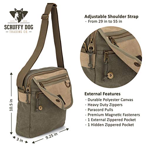 Scruffy Dog Canvas Messenger Bag For Men And Women With Adjustable Strap - Crossbody Satchel Messenger Bag For Men And Women - Small - 11 Inch, Khaki #TOP2