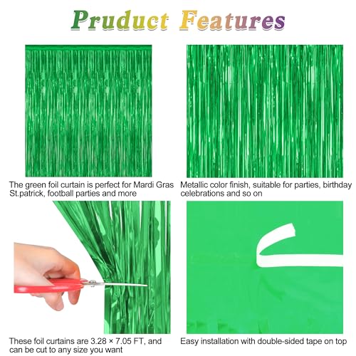 Image of ZATAYE 8 Pack Green Christmas St Patricks Foil Curtain Streamer Decorations | Green, Metallic Foil, 3.28 x 7.05 FT, Tinsel Backdrop, Foil Curtain Streamer, Christmas St Patricks Party