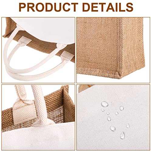 SOUJOY 6 Large Pack Burlap Tote Bags, 37×25cm Reusable Jute Gift Totes with Handles, Water Resistant Beach Bag - Image 3