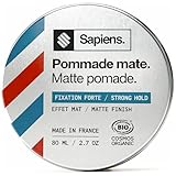 Sapiens Pommade Coiffante Bio 80 ml - Effet Mat Fixation Medium - Cire Cheveux Homme Fabri...