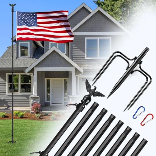 LETSTRY 10 FT In-Ground Flag Pole for Outside House Heavy Duty Wind Resistant Flagpole with Upgraded 5-Prong Base Portable Mount Flapoles Kit for Yard Garden Decor Residential Commerical Black