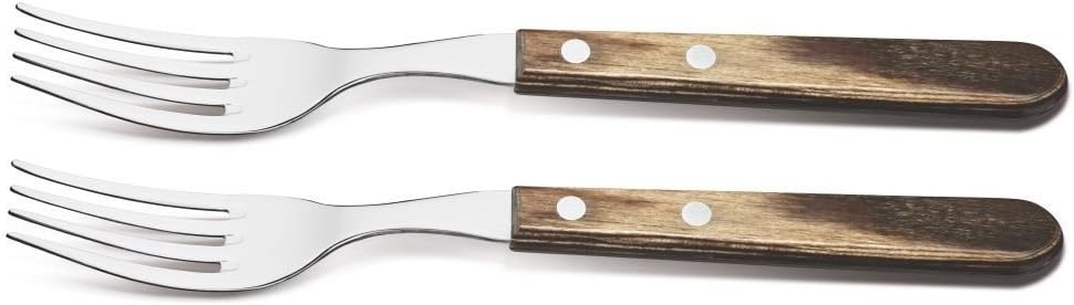 Churrasco Set of 2 Heavy Duty Jumbo Steak Forks Brown Wooden Handles