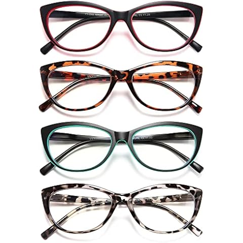 EYEURL 4 Pack Cat Eye Reading Glasses for Women, Blue Light Blocking Readers Lightweight Spring Hinge Anti Eyestrain UV Fashion Eyeglasses +1.50 Cover