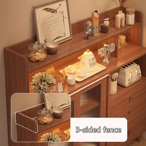 Stylish Buffet Cabinet with Acrylic Sliding Door, Large Capacity Hutch Cupboard, Multi-Functional Kitchen Storage, Coffee Bar Cabinet for Living Room & Bedroom (Brown)
