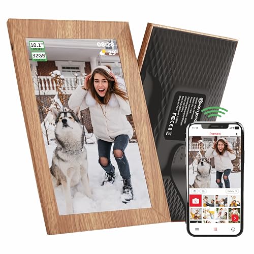 Image of Avyona 10.1 Inch WiFi Digital Photo Frame | Share Photos & Videos Instantly with Frameo | IPS Touch Display, 32GB Internal Memory, Smart Orientation Support | Elegant Wooden Brown Frame for Home