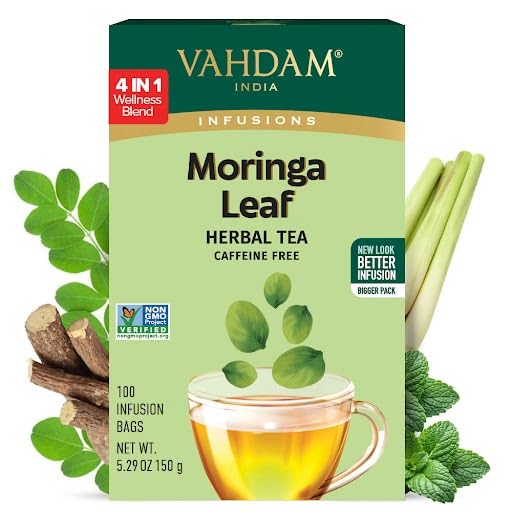 VAHDAM, Moringa Tea (100 Tea Bags)| Caffeine Free, Non-GMO, Indian Origin, Eco-Friendly Individually Wrapped Tea Bags