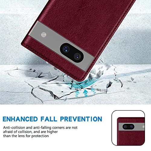 ZZXX for Google Pixel 7a Wallet Case Strong Magnetic 6.1 inch,Wine Red - image 7