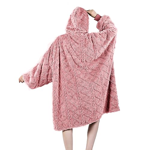 MIZZEO Microfiber Wearable Blanket, Oversized Light Wearable Blanket Hoodie for Adults, Cozy Soft Warm Plush Hooded Blanket Gifts for Women, One Size Fits All (Pink)