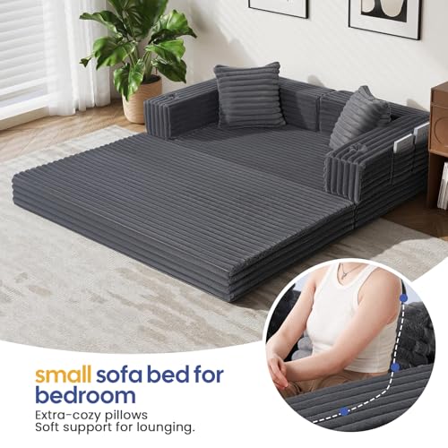 Image of COMAX Futon Sofa Bed, 4‑in‑1 Convertible Sofa Bed, Folding Boneless Couches | Boneless Couch for living room, Fold Out Small Foldable Loveseat Floor Sleeper Mattress Lounge Space‑Saving, Ash Gray