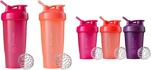 BlenderBottle Botella clásica de coctelera, 28 onzas (paquete de 2), color rosa y coral y botella clásica perfecta para batidos de proteínas y