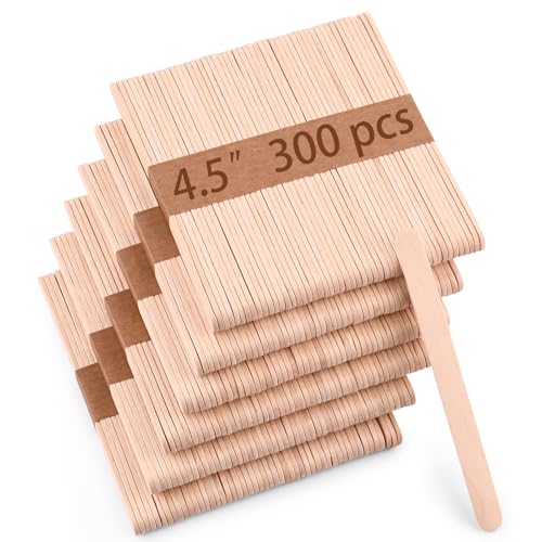 Sakolla 300 Pcs Popsicle Wooden Sticks 4.5 Length Natural Wood Standard Ice Pop Sticks for Ice Cream Cakesicle Cake Pop DIY Crafts
