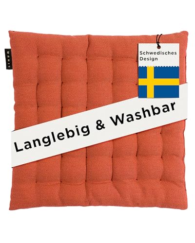 LINUM Pepper Stuhlkissen 40x40 aus 100% Baumwolle, Premium Sitzpolster für Küche, Esszimmer und Outdoor, Komfortables Sitzkissen Stuhl, formstabil und als Sitzkissen 40x40 waschbar, Rostorange
