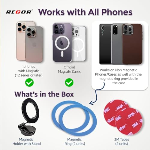 Image of Regor Magnetic for Car Dashboard | Hands-Free Phone Holder | 360 Adjustable Car Mount |Holder for All Smartphones iPhone Android - Black