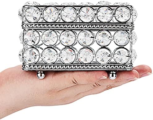 SUMTree Crystal Jewelry Box Trinket Storage Organizer Box with Lid For Earrings Rings Jewelry Trinkets (Silver,12*8*7CM)