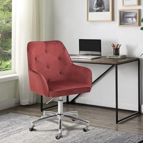 Bowtus Family Office Chair, Modern Office Chair Padded Linen Work Chair Bedroom Living Room Adjustable Rotary Dressing Chair (Wine Red), 24.75D X 26W X 32H In #TOP7