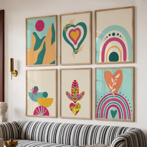 Image of kotart Minimal Boho Framed Wall Art Paintings with Frame for Home Decor - Painting for Wall Decoration Living Room Bedroom Office Room Decor- Pack of 6 (13x17, wall painting)