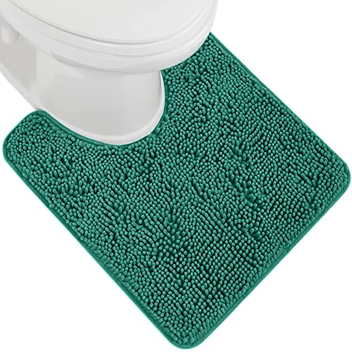 Image of Gorilla Grip Original Shaggy Chenille Oval U-Shape Contoured Mat for Base of Toilet, 22.5x19.5 Size, Machine Wash and Dry, Soft Plush Absorbent Contour Carpet Mats for Bathroom Toilets, Emerald