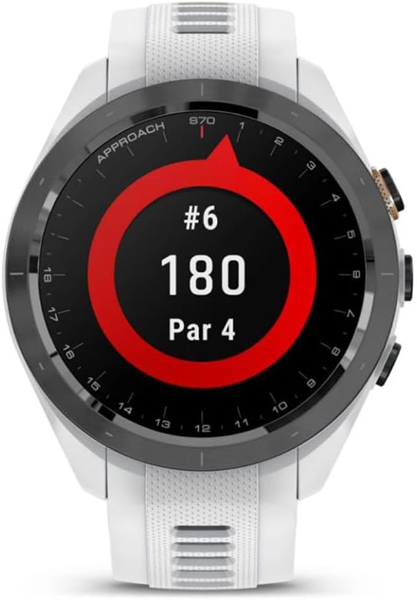 Garmin 010-02746-00 Approach S70 42 mm Premium GPS Golf Watch, White Band | Official USA Partner Model | Bundle with Deco Essentials 2-Pack Screen Protector, 7-in-1 Golf Tool, Iron Head Covers