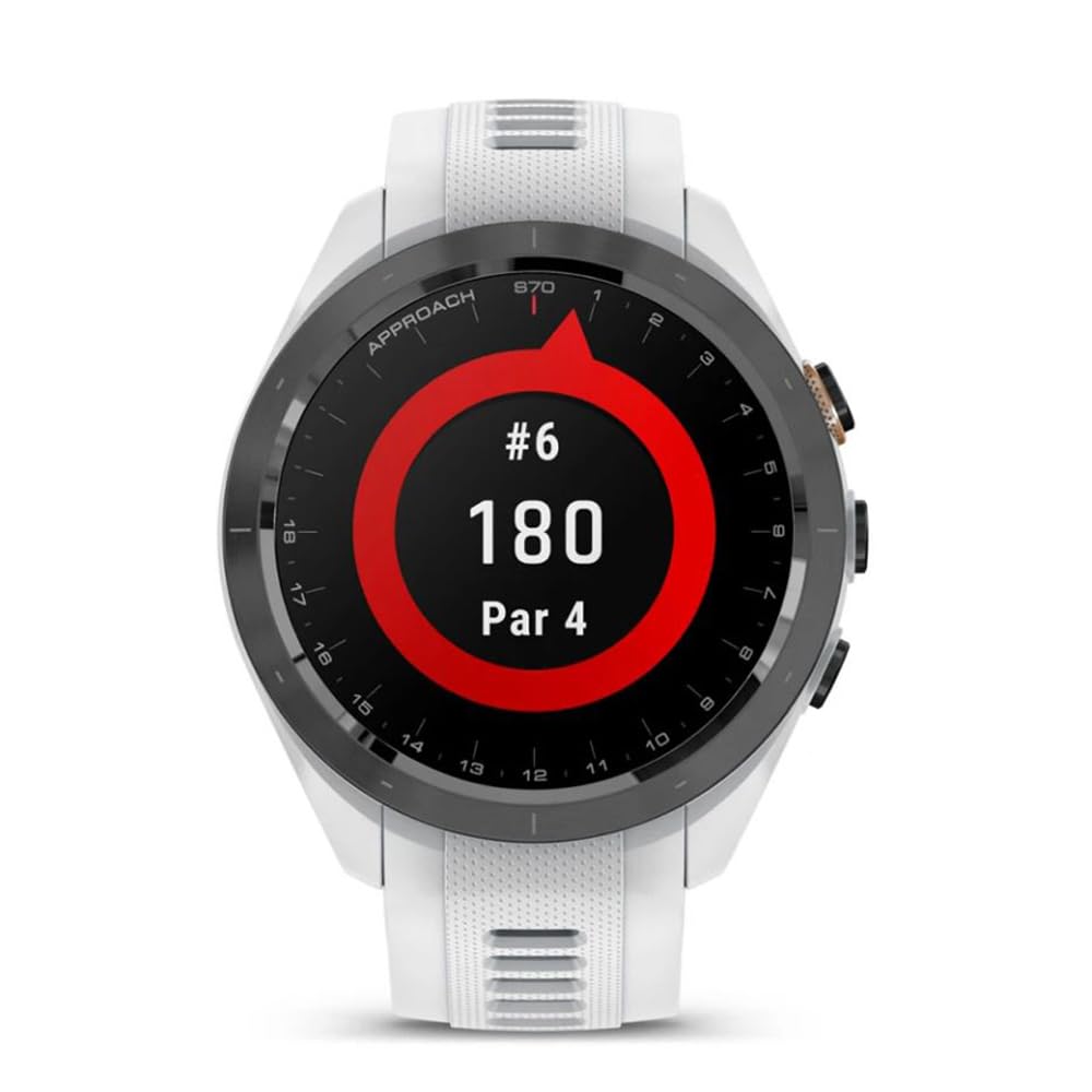 Garmin 010-02746-00 Approach S70 42 mm Premium GPS-Golf-Uhr, weißes Band, offizielles USA-Partnermodell, Paket mit Deco Essentials 2er-Pack Displayschutzfolie, 7-in-1 Golfwerkzeug,