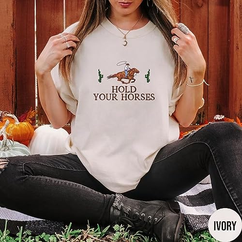 Embroidered Hold Your Horses Sweatshirt, Funny Idiom Quote Tee Gift, Cute Animal Hoodie Embroidery, Cute Horse Gift, Present for Her, Cute Animal Lover Gift4