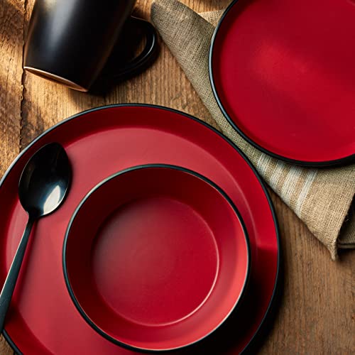 Stone Lain Albie 16-Piece Dinnerware Set Stoneware, Red And Black #TOP1