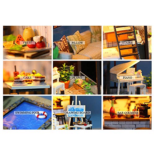 mewmewcat Montar DIY Casa de Férias Brinquedo Miniatura De Madeira Kit Casa de Bonecas Brinquedos co