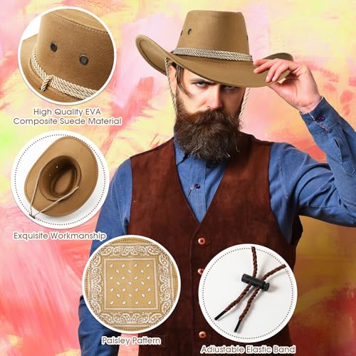 Image of Zhanmai 12 Pcs Cowboy Hat and Bandana Cowboy Cowgirl Hats Bulk Western Party Costume Halloween Accessory
