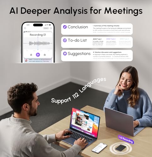 Image of AI Voice Recorder, App Control, Transcribe & Summarize with 71 Pro Templates, Deep AI Analysis, Record Anytime Anywhere for Meetings, Work, Lectures, 112 Languages,Black