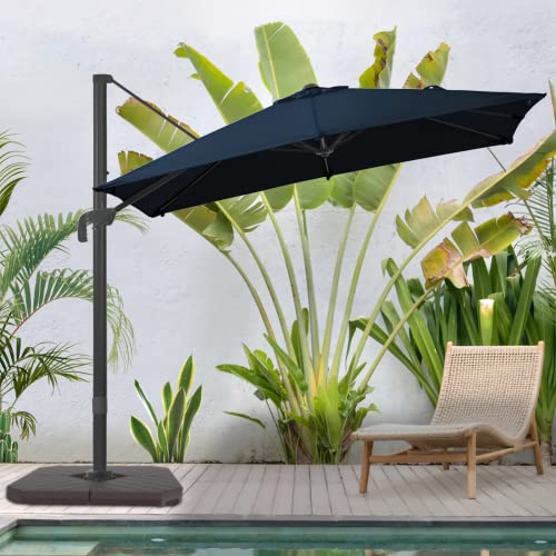 BLUU SYCAMORE 8.2 * 8.2 FT Square Cantilever Patio Umbrella, Aluminum Outdoor Offset Umbrella with UV Protection Solution-dyed Fabric Canopy, 360° Rotation Infinite Tilt & Cross Base (Navy Blue)