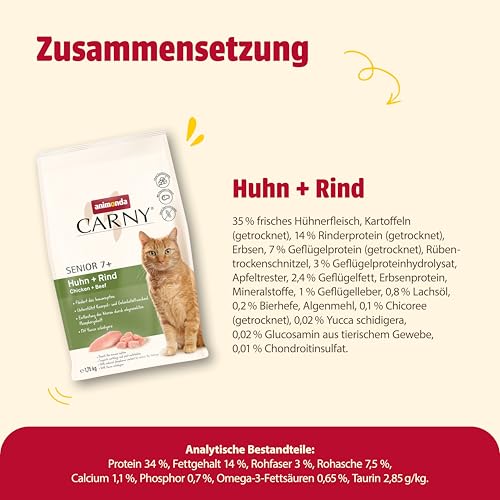animonda Carny Katzen Trockenfutter mit Huhn + Rind (1 x 1,75kg), Trockenfutter für Senior Katzen ohne Zucker und Getreide, mit viel frischem Fleisch vom Huhn und mit Rinderprotein 3