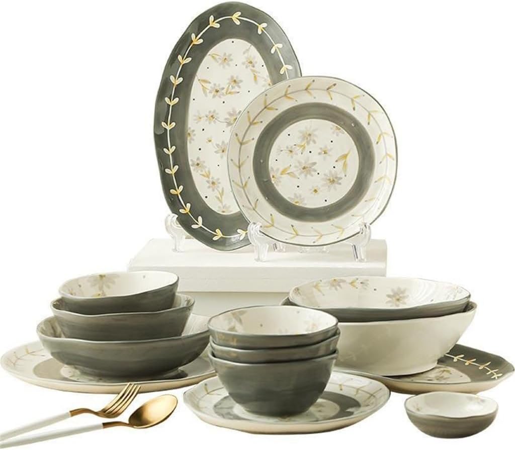 Mandalhua Dishes Ceramic Tableware Home Retro New House Plate Chopsticks Set Combination