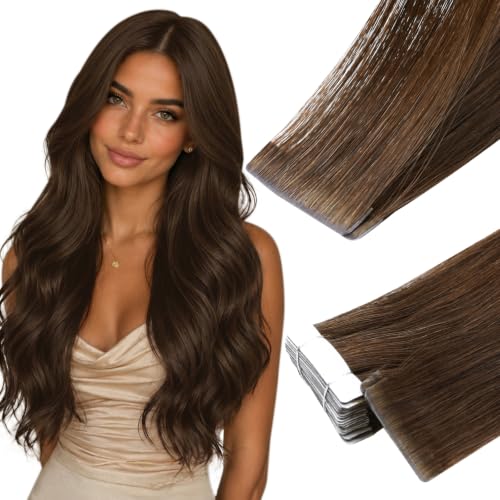 Image of Full Shine Injected Tape Ins, Color 4A Cool Medium Brown, 16 Inch