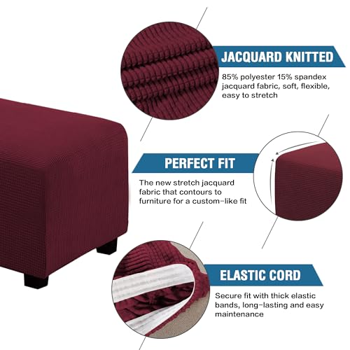 Image of H.VERSAILTEX Ottoman Cover Slipcover Rectangle Fit Length 33'-38' Footrest Sofa Slipcovers Stool Cover Footstool Protector Covers Feature Stretch Thick Jacquard Fabric Removable Washable - Burgundy