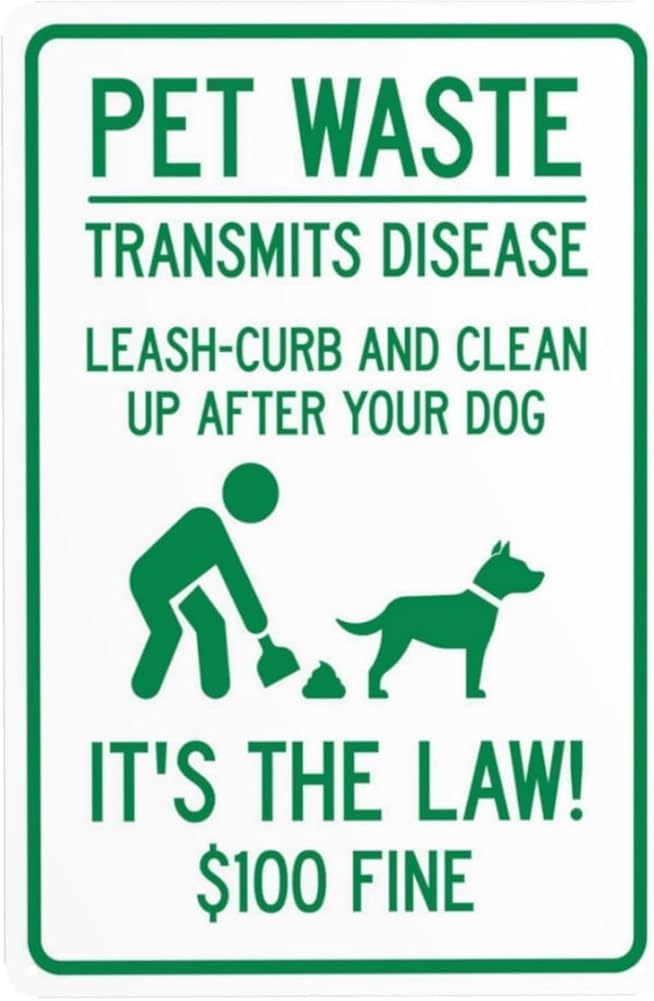 Pet Waste Leash Curb And Clean Up After Your Dog It'S The Law $100 Fine Warning Sign Clean Up Dog Poop Security Metal Signs For Business Home Wall Safety Caution Decor Gift For Women Men 8x12 Inch