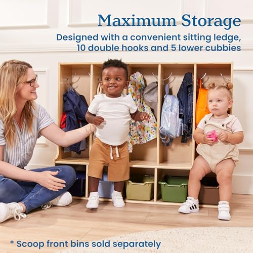 Image of ECR4Kids Streamline 5-Section Toddler Coat Locker with Bench, Classroom Furniture, Natural