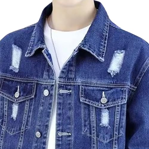 Maiyifu-GJ Men's Lightweight Denim Jacket Ripped Distressed Casual Trucker Jean Jackets Fashion Vintage Biker Coat Outerwear4