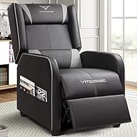 VITESSE Gaming Recliner Chair Racing Style Single Ergonomic Lounge Sofa Modern PU Leather Reclining Home Theater Seat for Living Gaming Room (Grey).