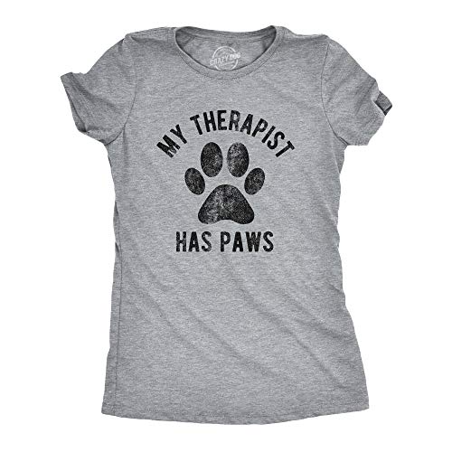 Womens My Therapist Has Paws Tshirt Funny Pet Puppy Animal Lover Dog Novelty Graphic Tee (Light Heather Grey) - L Womens My Therapist Has Paws Tshirt Funny Pet Puppy Animal Lover Dog Novelty Graphic Tee (Light Heather Grey) - L