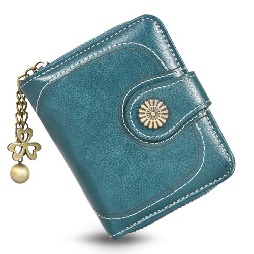 Lista de Monederos para Mujer - solo los mejores. 47 SYCYKA Cartera de Poliuretano para Mujer, Monedero Pequeña con Protección RFID, Tarjetero Elegante para Mujer, Múltiples Billetera con Varios Compartimentos y Cremallera, Azul