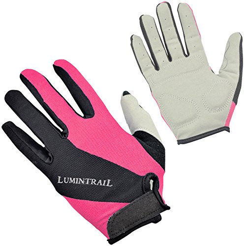 Lumintrail Womens Full-Finger Riding Cycling Gloves Shock-Absorbing Breathable Sport Gloves (Pink, Medium)