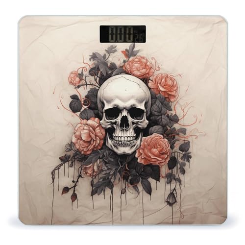 Báscula digital de baño con diseño calavera y flores miniatura 1